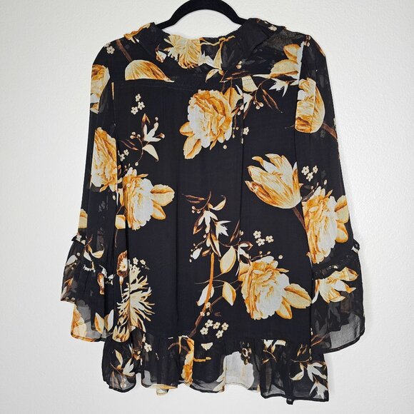 Anthropologie M Black Romantic Ruffled Peasant Blouse Boho Floral Career Office - Picture 7 of 7